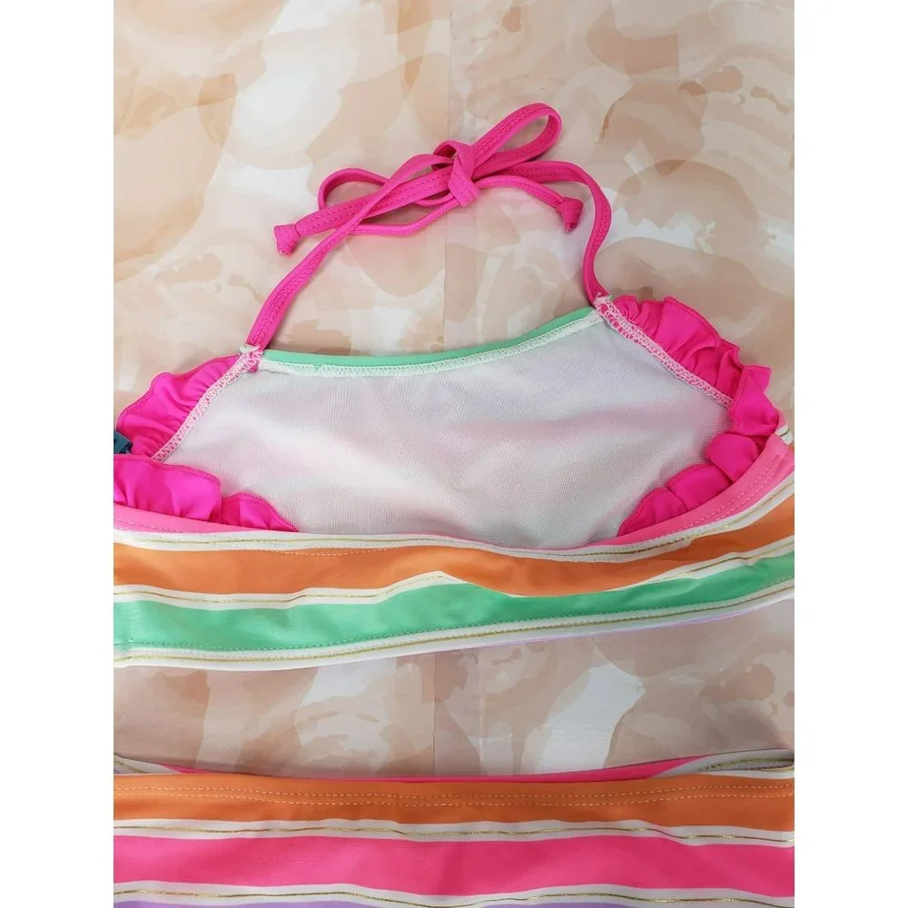 Heat Girls Size 10/12 Rainbow‎ Striped 2 Piece Swimsuit